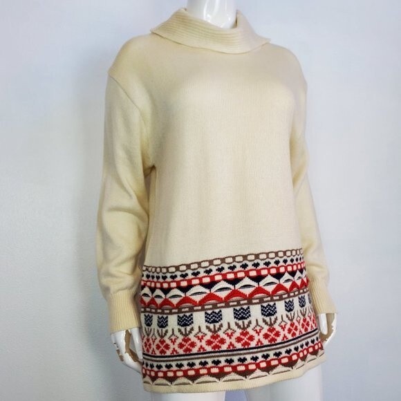 Vintage 70's Fiume Cream Tulip Cowlneck Sweater - Picture 2 of 8